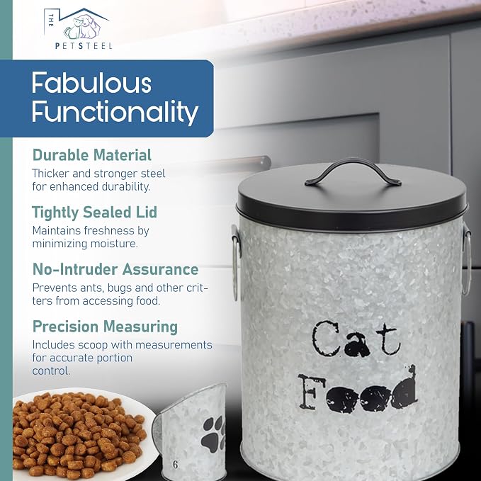 Medium 40lb Dog & 30lb Cat Pet Food Storage Canister with Scoop Combination – Durable & Airtight for Freshnesss, Minimalist Design & Recyclable, Medium Metal Container - Image 2
