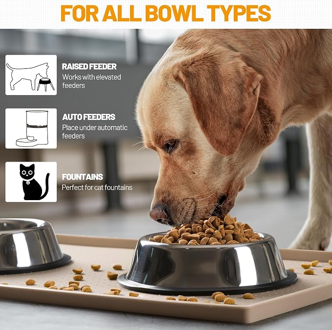 Hubulk Dog Feeding Mat,100% Waterproof Food Grade Silicone Pet Food and Water Bowl Placemat,Dishwasher, High Raised Edge to Prevent Spills,Nonslip Tray to Stop Messes on Floor（28"x18"x0.8", Taupe） - Image 6
