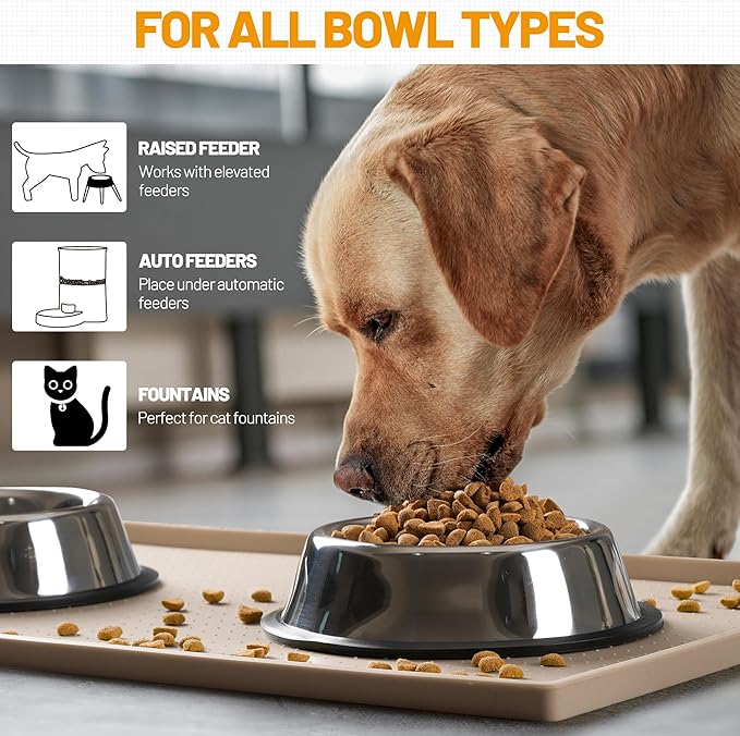 Hubulk Dog Feeding Mat,100% Waterproof Food Grade Silicone Pet Food and Water Bowl Placemat,Dishwasher, High Raised Edge to Prevent Spills,Nonslip Tray to Stop Messes on Floor（19"x12"x0.5", Taupe） - Image 6