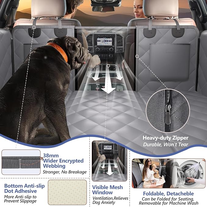 Back Seat Extender for Dogs Truck-Large Space, Hard Bottom Dog Pet Seat Cover Back Seat, Waterproof Dog Hammock for Crew Cab Trucks F150, RAM1500, Sierra, Tundra, Silverado, Grey - Image 6