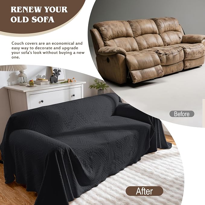Waterproof Couch Covers for Sofa, Reversible, Pet-Friendly, Washable, and Anti-Slip with 4 Cushion Covers, Sofa Slipcovers for Dogs and Cats (71×150in/Black) - Image 4