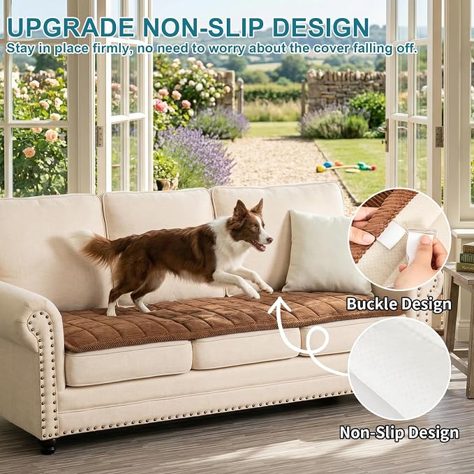 KRFOONN Couch Cover for Dogs Washable Sofa Covers for 3 Cushion Non-Slip Fuzzy Couch Cushion Covers Sofa Slipcovers Furniture Protector with Elastic Straps for Dogs Pets Mat (Coffee, 27.6" x 59") - Image 4
