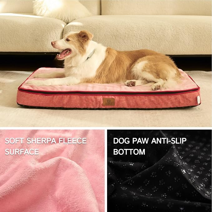 LIORCE Memory Foam XL Dog Bed - 4” Thick Orthopedic Beds for Extra Large Dogs - Waterproof Dog Bed with Removable Washable Cover & Wrap-Around Zipper - Ultimate Comfort and Easy Maintenance, Pink - Image 4