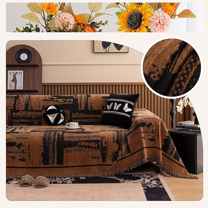 ROOMLIFE Dark Brown Couch Cover 3 Cushion Sofa, Washable Non Slip Furniture Sofa Protector Cover, Soft Chenille Sofa Slipcovers Sectional L Shape Dogs Couch Cover Throw Blanket with Tassels71''X118'' - Image 6