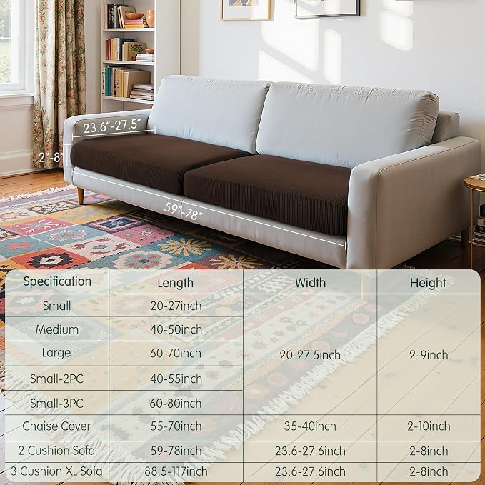 CHUN YI 2 Piece Couch Cushion Covers for Sofa Seat Slipcovers Suitable with Spandex Jacquard Washable Fabric (2 Piece Sofa Cushion Covers, Chocolate) - Image 3
