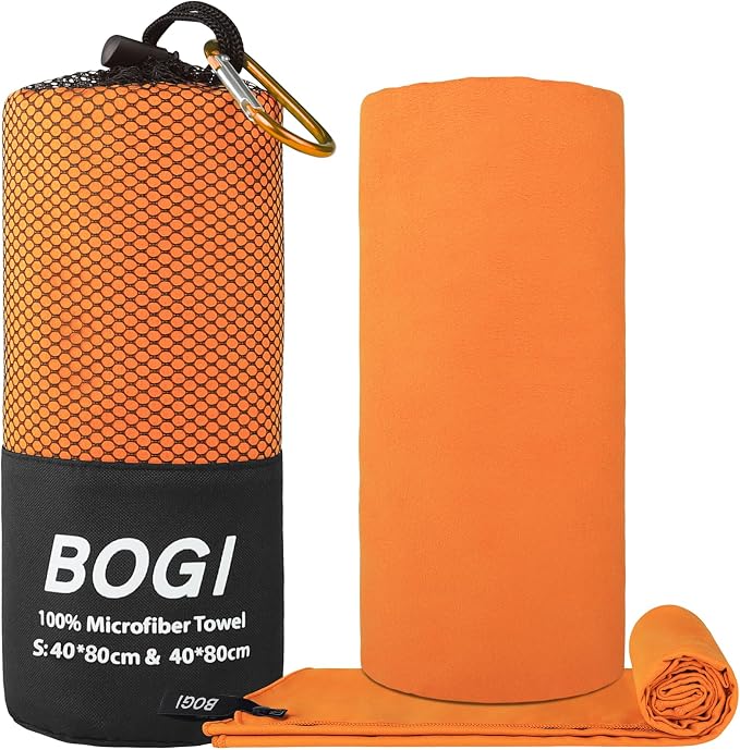 BOGI Microfiber Travel Sports Towel-Quick Dry Towel, Soft Lightweight Microfiber Camping Towel Absorbent Compact Travel Towel for Camping Gym Beach Yoga Swimming Backpacking (S:16''x32'',2Pcs-Orange) - Image 2