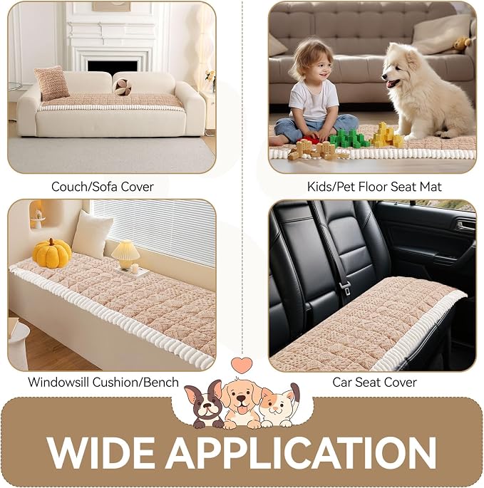 OTOB All Seasons Sofa Covers for 3 Cushion Couch Washable, Geometric Jacquard Fuzzy Non-Slip Pet Couch Cover, Kids Pet Friendly Soft Plush Sofa Slipcovers Dog Bed Mats (Camel, 27.6" x 70.9") - Image 5