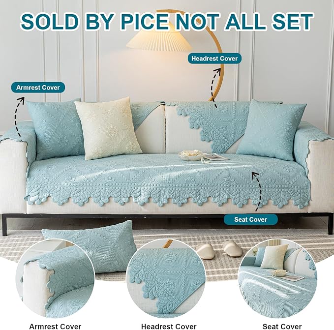 KRFOONN Cotton Quilted Dog Couch Cover for Sofa (Blue, 35.4" x 70.9") | Farmhouse Embroidery Sectional Couch Cover Washable, Soft Non Slip Sofa Slipcover Cushion Furniture Protector for Kids, Pets - Image 4