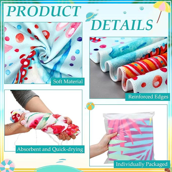 Newwiee 20 Pack Oversized Beach Towels Bulk 28 x 59 Inch Microfiber Quick Dry Sand Resistant Pool Towels Set Absorbent & Lightweight Assorted Vibrant Patterns Travel Blanket for Bath, Swim, Outdoor - Image 3