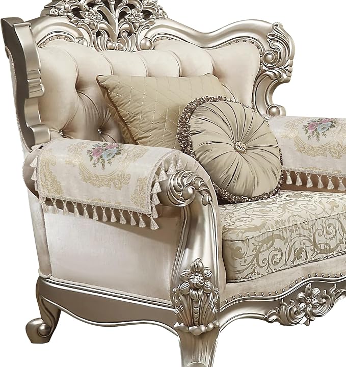 Loom and Mill Luxury Jacquard Sofa Arm Covers 2 PCS, Pearly Beige, 14x14in | Elegant Floral Couch Armrest Cover with Tassels, Non-Slip Furniture Protector for Chair Sofa Recliners Couch Dogs Pets by LoomandMill