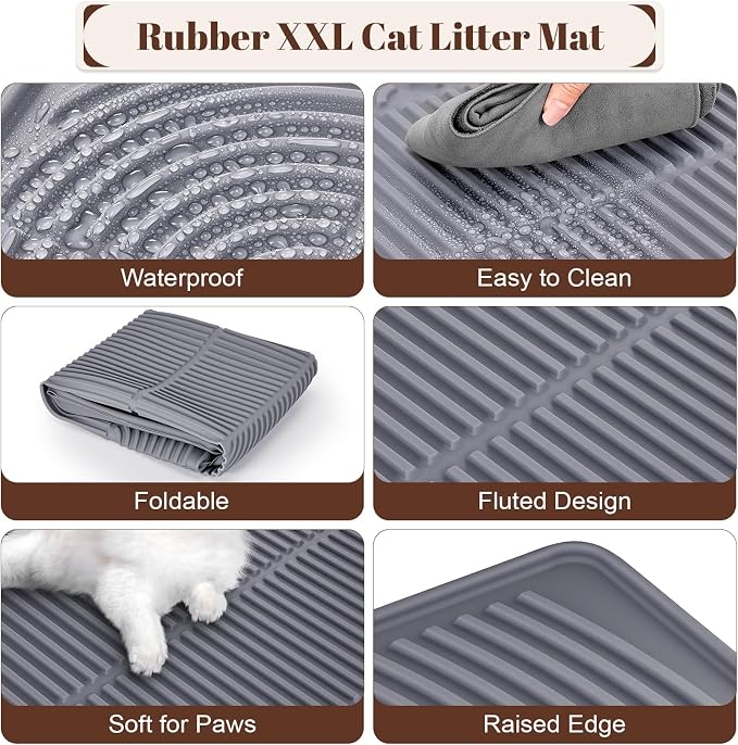 XXL Cat Litter Mat, 47"x35" Water-Resistant & Anti-Slip Litter Trapper for Kitty Litter Box, Easy Clean Silicone Floor Mat for Pets, Grey - Image 4