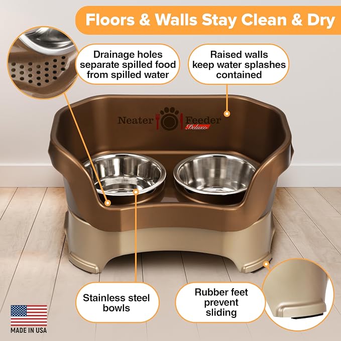 Neater Pet Brands Neater Feeder Deluxe Mess Proof Dog Bowls Elevated for Medium Dogs 19-40 lbs, Made in USA, No Spill Raised Dog Food Bowl Stand Feeding Station, Food and Water Bowl Set, Bronze - Image 3