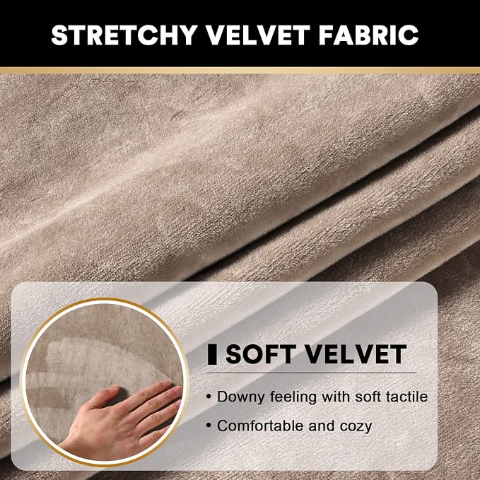 PrinceDeco Velvet Stretch Couch Cushion Cover Soft Cushion Slipcover for Chair Loveseat Sofa Furniture Protector Seat Cushion Sofa Cover (Each Width Up to 29.5", Taupe) - Image 4