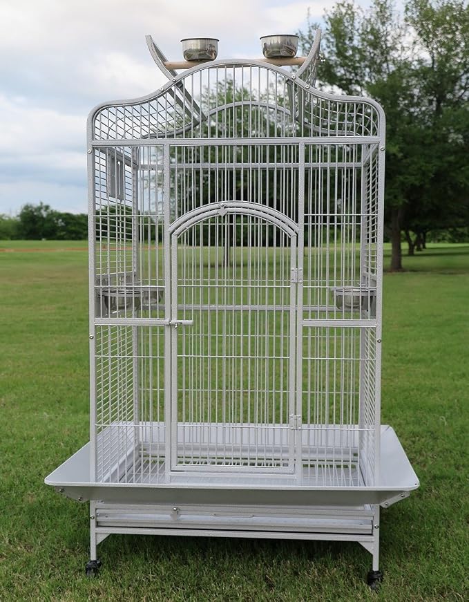 Extra Large Wrought Iron Open/Close Play Top Bird Parrot Cage, Include Metal Seed Guard Solid Metal Feeder Nest Doors Overall Dimensions: 35.25" Wx29.5"x62"H(with Seed Skirt) by Mcage