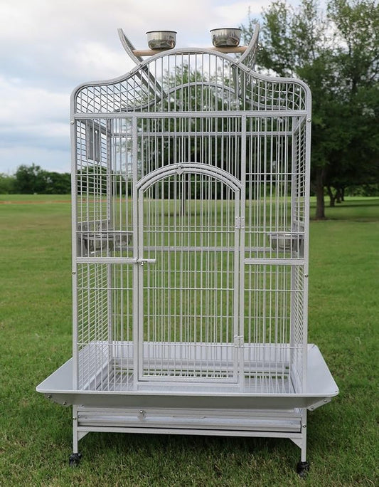 Extra Large Wrought Iron Open/Close Play Top Bird Parrot Cage, Include Metal Seed Guard Solid Metal Feeder Nest Doors Overall Dimensions: 35.25" Wx29.5"x62"H(with Seed Skirt) by Mcage