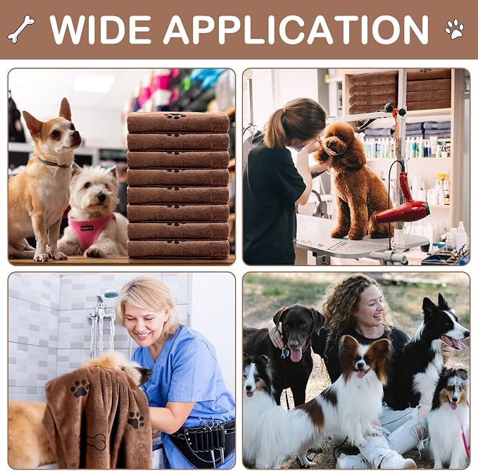 Chumia 8 Pcs Microfiber Dog Towels for Drying Dogs Cats 40 x 24 Inch Pet Towels Bulk for Large Puppy Absorbent Fast Drying Paw Bath Bathing Supplies for Pets(Dog Paw and Bone,Coffee) - Image 4