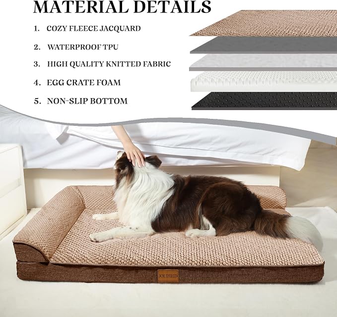 Orthopedic XL Dog Bed Large Sized Dog 42''X28'', Waterproof L Bolster Egg Crate Foam Big Pet Crate Beds with Washable Removable Cover, Non-Slip Soft Pet Couch Sleep Mat, Brown - Image 4