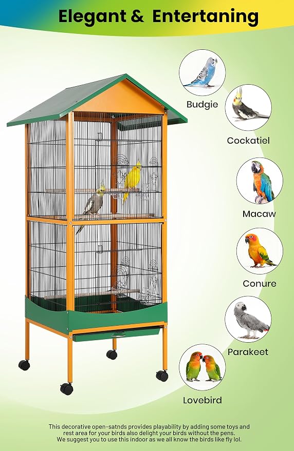 Garvee Bird Cage, 66''H Extra Large Bird Cage,Easy to Clean | w/ Removeble Tray, Waterproof Roof, Lockable Caster, Indoor& Outdoor Use for Conure,Macaw,Budgie,Cockatiel,Parakeet - Image 2