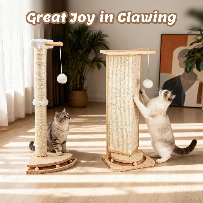 Cat Corner Scratcher with Interactive Ball Toys for Indoor Cats, Sisal Cat Scratching Post with Danging Ball for Wall Corners Furniture Protector 28'' - Image 9