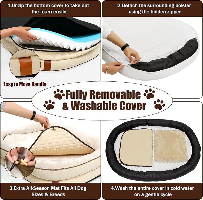 Large Dog Bed Washable with Cover Orthopedic Dog Beds Large Sized Dog with Memory and Egg Crate Foam Waterproof Pet Bed Includes Reusable Potty Pad(Beige, Medium) - Image 6