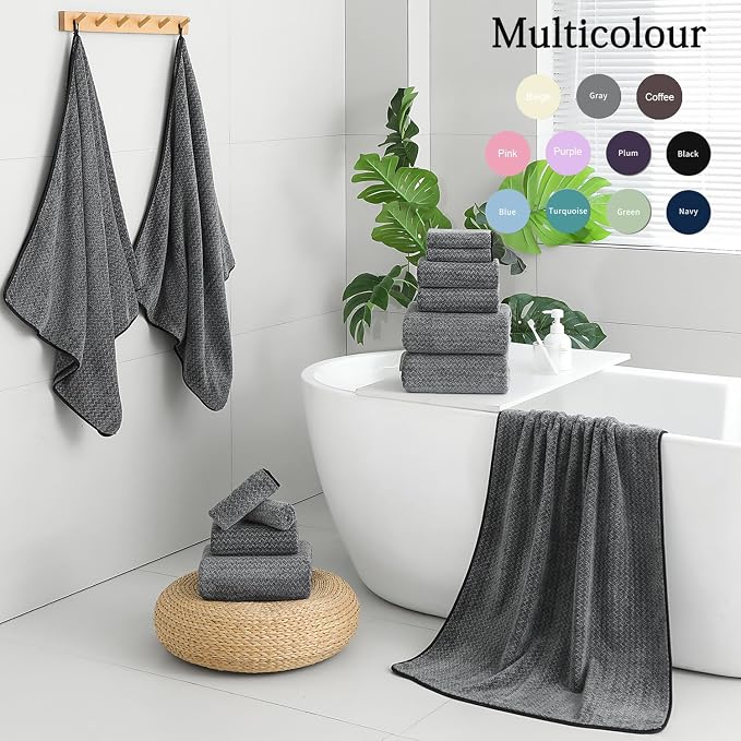 Ycosy 18 Piece Bath Towels Set,100% Microfiber Family Bathroom Towel with Hanging Loops-6 Bath Towels,6 Hand Towels,6 Washcloths,Quick Dry Highly Absorbent Shower Towel for Bathroom,Hotel,Spa-Black - Image 5