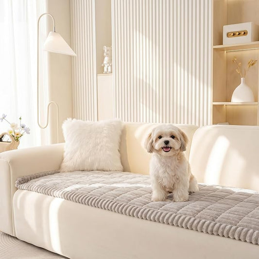 MEETSKY Dog Couch Cover, Non Slip Couch Covers for 3 Cushion Sofa Pet Friendly, Washable Soft Sofa Slipcovers Furniture Protector, Oatmeal, Dog Mat for Couches, 27.6" x 70.9" by MEETSKY
