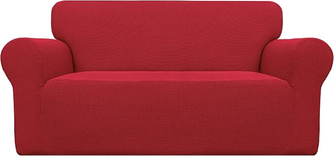 Easy-Going Stretch Oversized Loveseat Couch Covers Washable Christmas Red | 1-Piece Large Loveseat Cover for 2 Cushion Couch Furniture Protector RV Sofa Slipcover Soft with Bottom for Kids Pets by Easy-Going