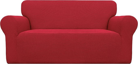 Easy-Going Stretch Oversized Loveseat Couch Covers Washable Christmas Red | 1-Piece Large Loveseat Cover for 2 Cushion Couch Furniture Protector RV Sofa Slipcover Soft with Bottom for Kids Pets by Easy-Going