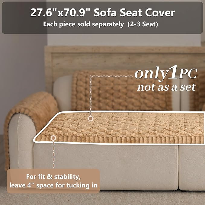 Upgraded Washable Non Slip Dog Couch Cover, Soft Thick Fuzzy Sofa Slipcover, Pet Friendly Furniture Protector for Sofa Couch(Khaki,28"x71") - Image 2
