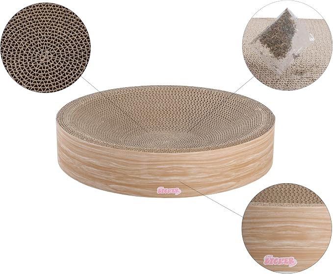 CSR1010J Nelson 20.13" Modern Cardboard Round Bowl Cat Scratcher with Catnip, Oak Wood - Image 5