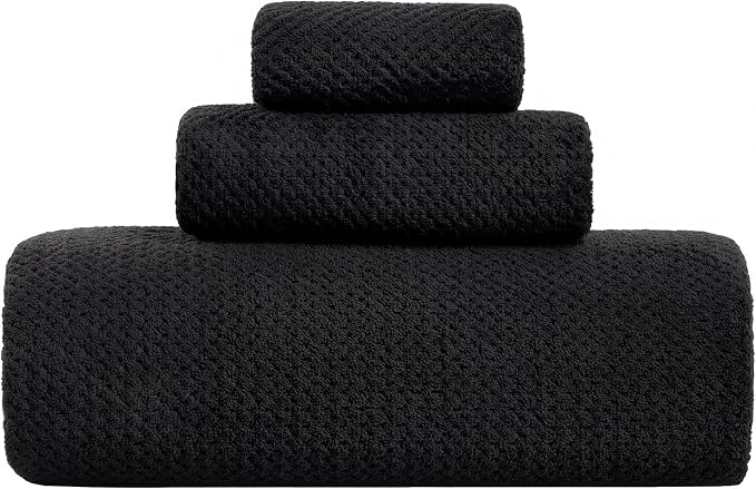 Extra Large Bath Sheet Set 3-Piece, 1 Bath Towel 40x80 Inches, 1 Hand Towel, 1 Washcloth, Soft Absorbent Quick Dry Microfiber Towel for Bathroom Beach Pool Gym Spa, Black by BXRBXRTowels