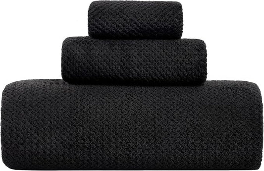 Extra Large Bath Sheet Set 3-Piece, 1 Bath Towel 40x80 Inches, 1 Hand Towel, 1 Washcloth, Soft Absorbent Quick Dry Microfiber Towel for Bathroom Beach Pool Gym Spa, Black by BXRBXRTowels