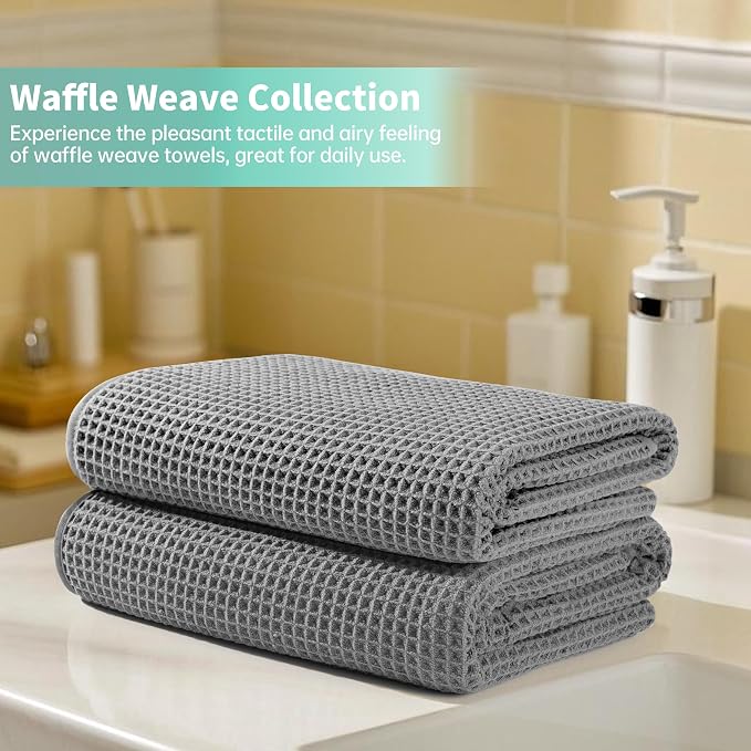 Microfiber Waffle Bath Towels, 4 Pieces, Soft, Absorbent, Fast Drying, Lint Free 430 GSM (27''x55''/68.58 cm x139.7 cm) - Image 6
