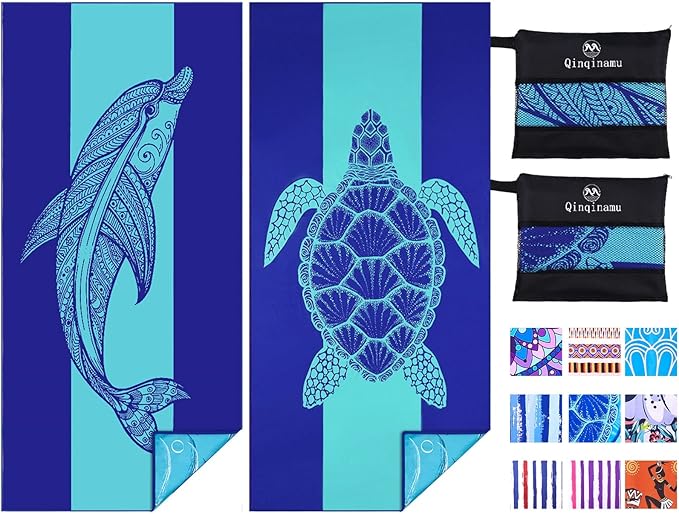 2 Pack Microfiber Lightweight Beach Towel 71"x32" Oversized Extra Large Thin Sand Free Towels Travel Swim Pool Yoga Gym Camping for Adults Women Men Beach Essentials Accessories Vacation Gift by Qinqinamu