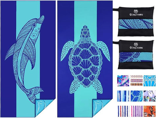 2 Pack Microfiber Lightweight Beach Towel 71"x32" Oversized Extra Large Thin Sand Free Towels Travel Swim Pool Yoga Gym Camping for Adults Women Men Beach Essentials Accessories Vacation Gift by Qinqinamu
