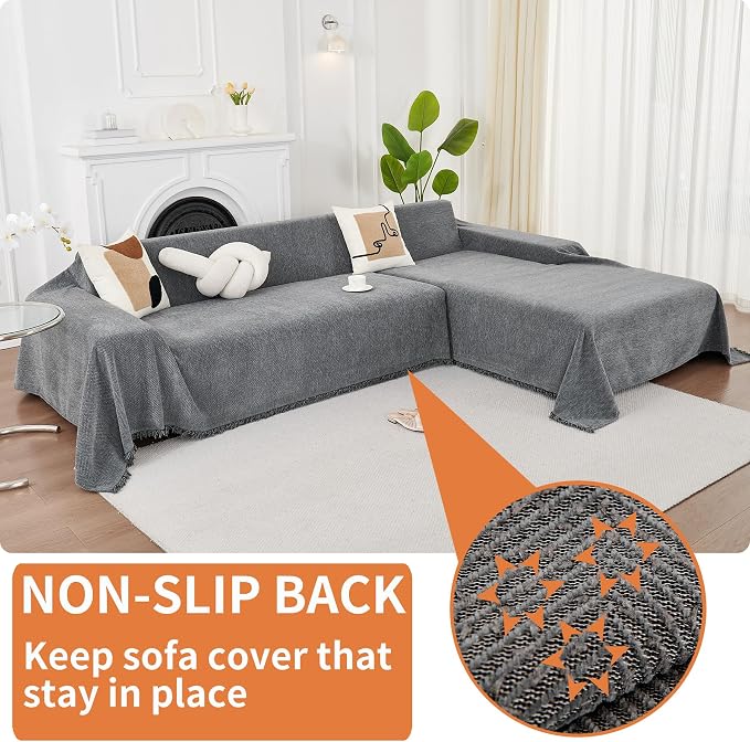 HAOMAIJIA Sectional Couch Covers L Shape 2 Pieces Washable L Shaped Couch Covers for Sectional Sofa Non Slip Couch Cover Blanket for Dogs Pet Friendly Furniture Protector (Grey, 71"x118" + 91"x134") - Image 3