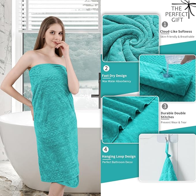 Bath Towel Set of 4 Extra Large Bath Sheet 35"x70" Oversized Bath Towel Soft Microfiber Bathroom Towel for Adults Highly Absorbent Quick Dry Towel Set for Bathroom,Hotel,Shower Bath Sheet Teal Blue - Image 2