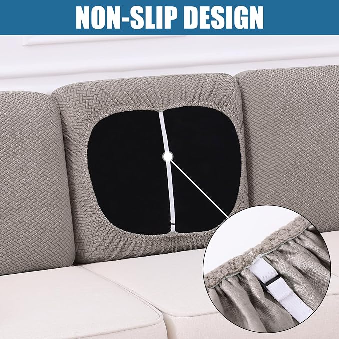 Smiry Waterproof Couch Cushion Covers, Non Slip Seat Cushion Covers | Stretch Jacquard Chaise Lounge Sofa Slipcover, Washable Elastic Furniture Protector for Pets, Back Cover L, Taupe - Image 3