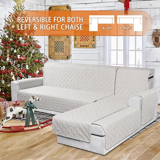 VANSOFY Sectional Couch Covers 100% Waterproof L Shaped Sofa Slipcover 3pcs Reversible Chaise Lounge Cover for Sectional Sofa Furniture Protector Cover for Pets Dog Cat(Large, Off White) - Image 2