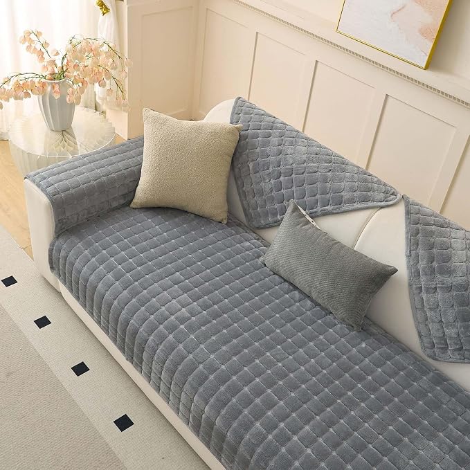Plush Couch Cover for Dogs Washable, Non Slip Sofa Covers for Pets, Sectional Cushion Protector for 3-4 Cushion L Shape Sofa (36"x94", Dark Grey) by Unknown
