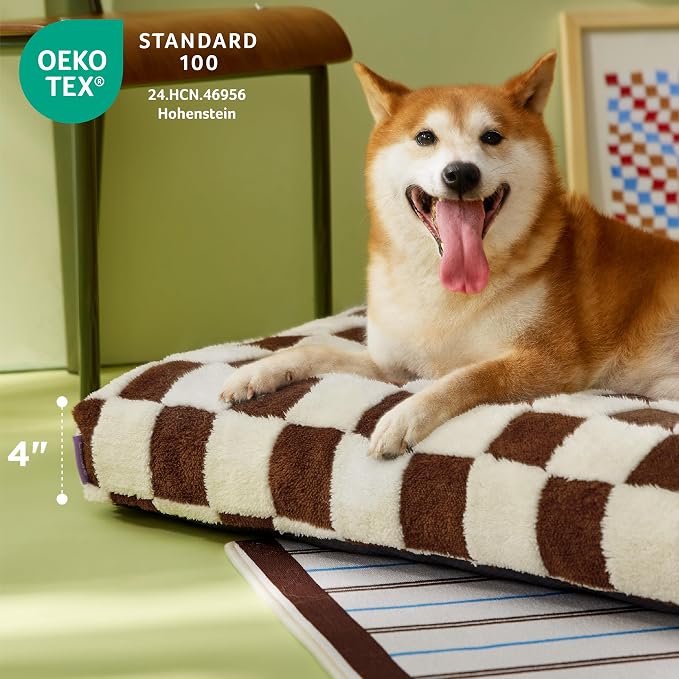 LE SURE Cute Aesthetic Dog Bed for Crate,Jacquard Thick Pet Pillow 35x22 | Shredded Chopped Foam,Modern Plush Crate Cushion Gift for Large Dog, Waterproof Washable Cover, Nonslip Bottom, Brown - Image 2