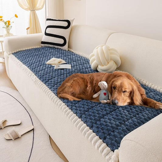 HANDONTIME Pet Couch Cover Fuzzy Sofa Covers for Pets, Couch Covers for Dogs, Washable Dog Sofa Cover Protector, Jacquard Fuzzy Non Slip Cushion Slipcover Pet Friendly (Navy, 27.6" x 59.1") by HANDONTIME