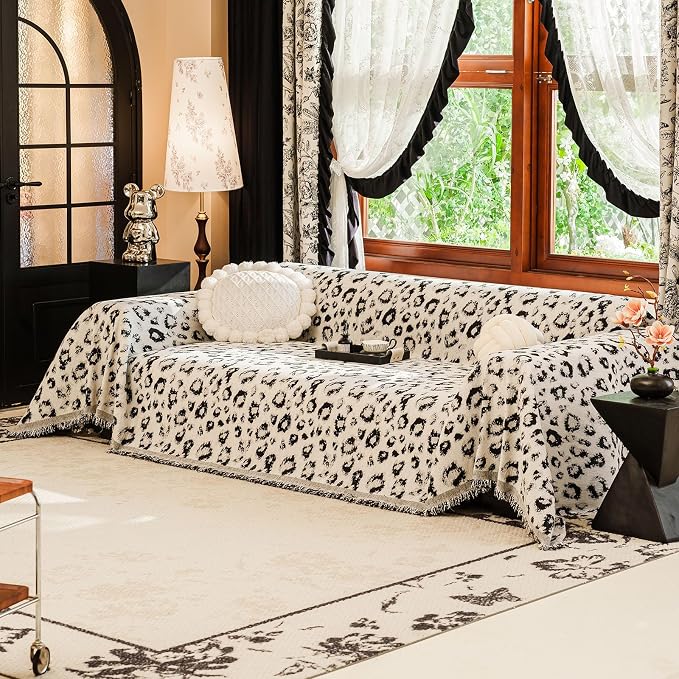 VClife Boho Couch Cover, Pet Sofa Protector Vintage Leopard Sofa Covers for L Shape, Skin-Friendly Breathable Throw Cover for Couches, Cute Animal Theme Sofa Slipcovers Futon Cover, Black, 71''x150'' - Image 3