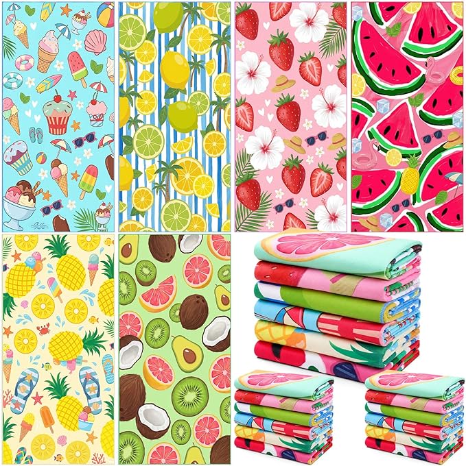 Remagr 12 Pcs Oversized Microfiber Beach Towels Bulk 60"x 28" Extra Large Quick Dry Absorbent Sand Free Towels for Adults, Pool, Travel, Swim, Yoga, Gym (Fruit) by Remagr