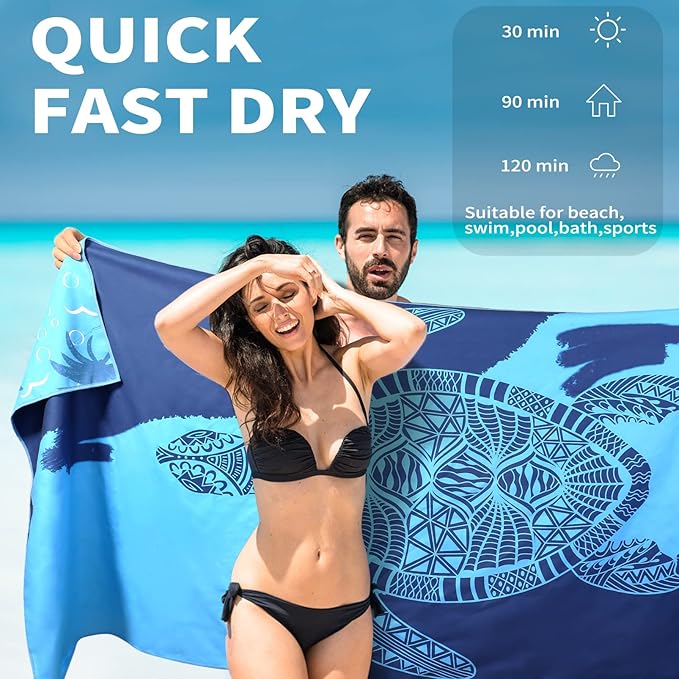 Microfiber Beach Towel Oversized 71x32 Multiple with Bag 4 Pack Bulk | Thin Lightweight Sand Free Absorbent Quick Dry Large for Travel Pool Swim Bath Cruise Sports Camping Essentials Adults Gifts - Image 3