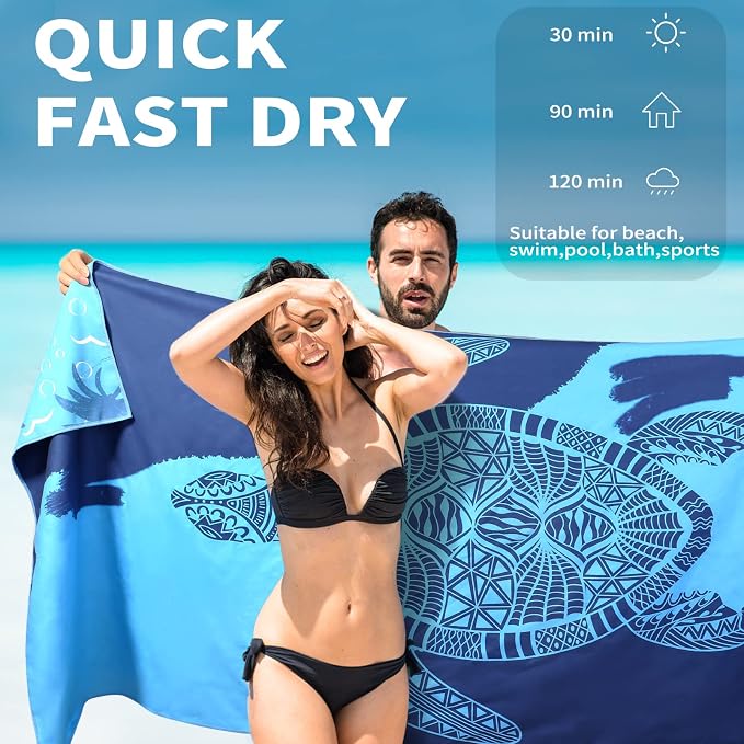 Microfiber Beach Towel Oversized 71x32 Multiple with Bag 6 Pack Bulk | Thin Lightweight Sand Free Absorbent Quick Dry Large for Travel Pool Swim Bath Cruise Sports Camping Essentials Adults Gifts - Image 3