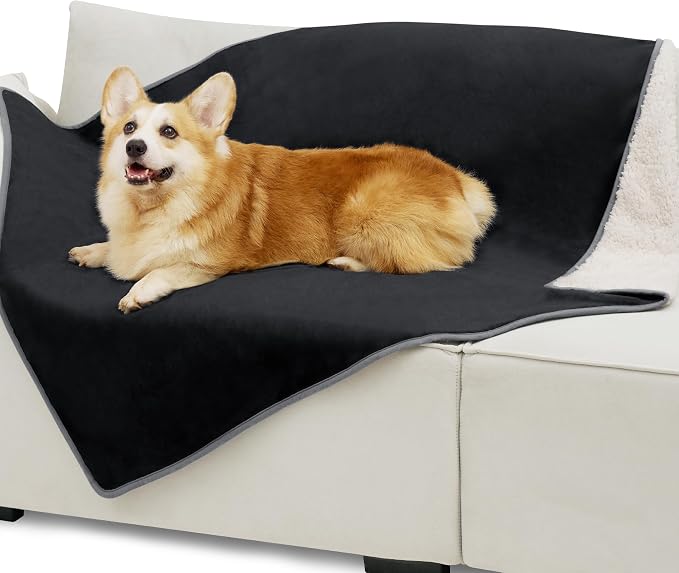 Bedsure Waterproof Dog Blankets for Large Dogs Sherpa Fleece Throw, 40X50 | Washable Soft Plush Pet Cat Blanket for Couch Cover, Reversible Cozy Calming Sofa Protector Warm for Senior Dogs,Black - Image 7