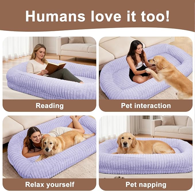 Human Dog Bed for Adult,Large Dog Bed 70"x38"x10" | Orthopedic Washable XL Dog Bed with Memory Foam (Purple) - Image 3
