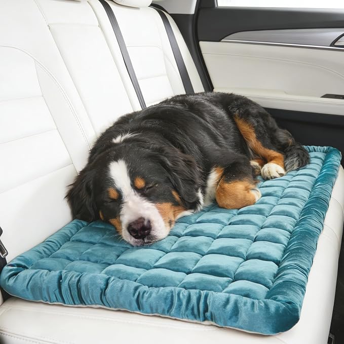Dog Car Seat Cover for Back Seat, Blue Flannel Pet Bed Mat, Non-Slip Waterproof Bottom, Washable Dog Bed & Seat Protector for Cars SUVs Trucks, Fits Backseat Extenders, 59.1 x 23 Inches by ZHAOGIEBOND