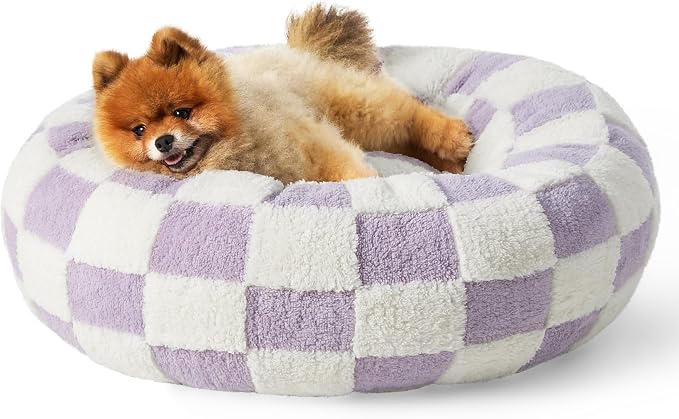 LE SURE Shown on TV Donut Small Dog Bed - Round Cat Beds Indoor Anti-Anxiety Calming Gift for Pets, Cute Modern Home Decor Beds with Jacquard Shaggy Plush & Anti Slip Bottom, 23 Inch, Purple - Image 7